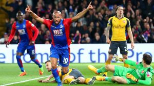 LONDON, ENGLAND - APRIL 10:  Andros Townsend of Crystal Palace (10) celebrates as he scores their first goal during the Premier League match between Crystal Palace and Arsenal at Selhurst Park on April 10, 2017 in London, England.  (Photo by Clive Rose/Getty Images)