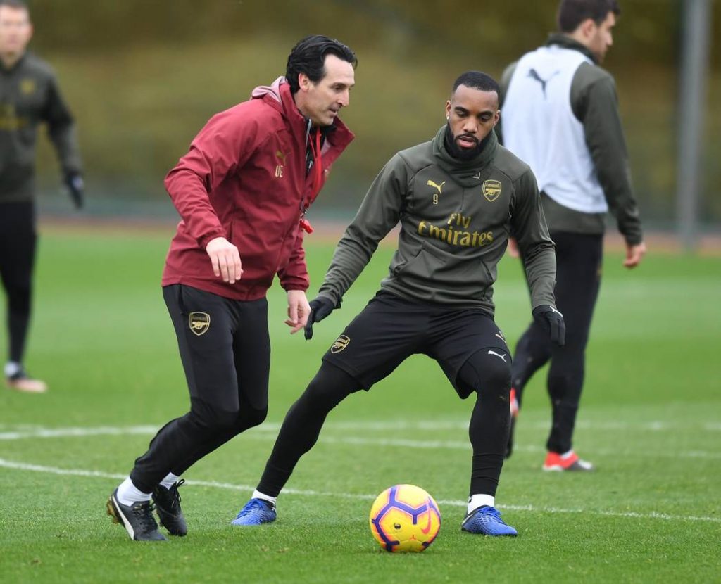 ST ALBANS, ENGLAND - DECEMBER 28: of Arsenal during a training session at London Colney on December 28, 2018 in St Albans, England. (Photo by Stuart MacFarlane/Arsenal FC via Getty Images)