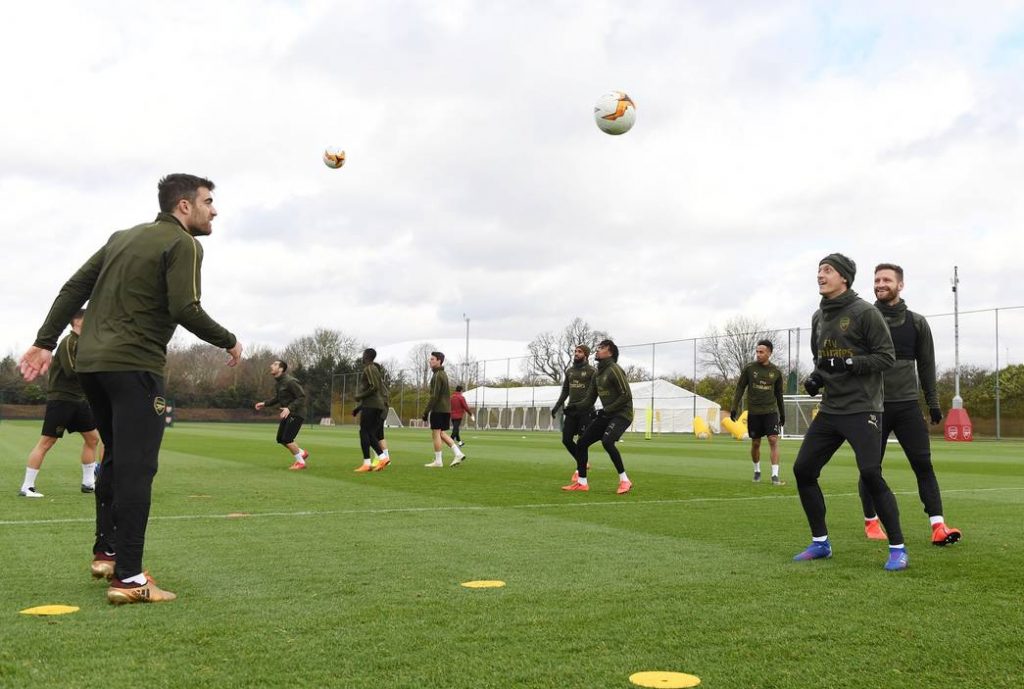 ST ALBANS, ENGLAND - FEBRUARY 20: of Arsenal during a training session at London Colney on February 20, 2019 in St Albans, England. (Photo by Stuart MacFarlane/Arsenal FC via Getty Images)